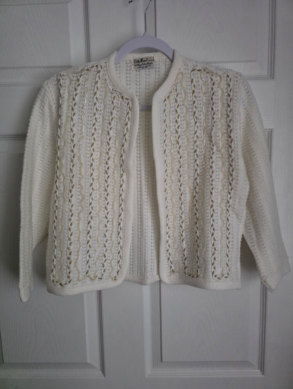 Vintage 60s Dotty Mann of Cleveland Knit Cardigan Orlon Acrylic Metallic Accent